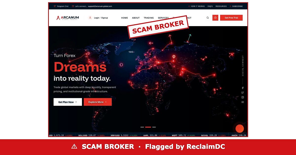 Arcanum Global Trading scam broker warning