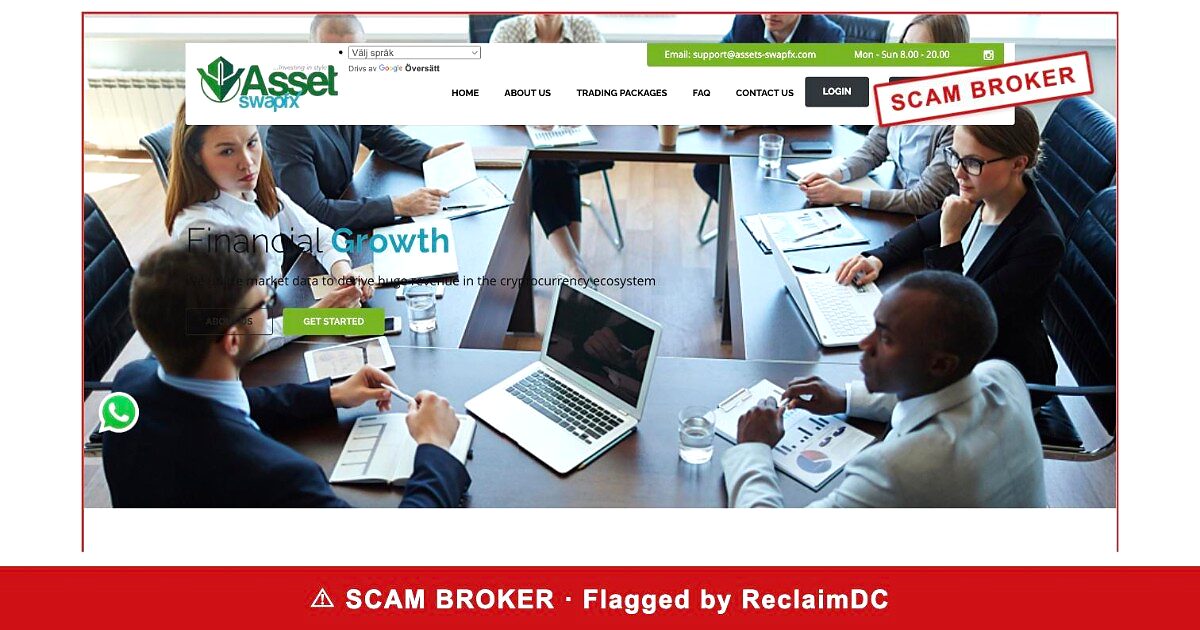Asset Swap FX homepage stamped SCAM BROKER — flagged by ReclaimDC