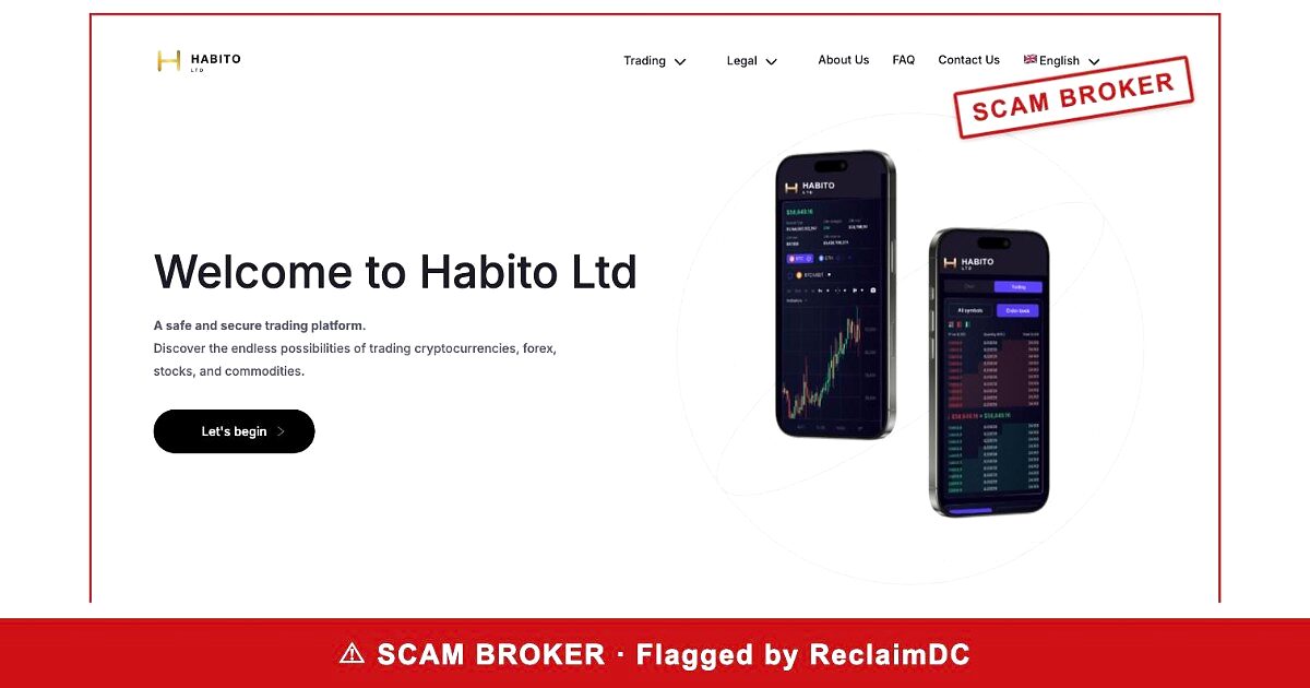 Habitoltd homepage stamped SCAM BROKER — flagged by ReclaimDC