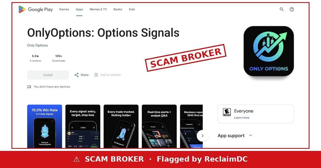 OnlyOptions: Options Signals Google Play listing flagged by ReclaimDC