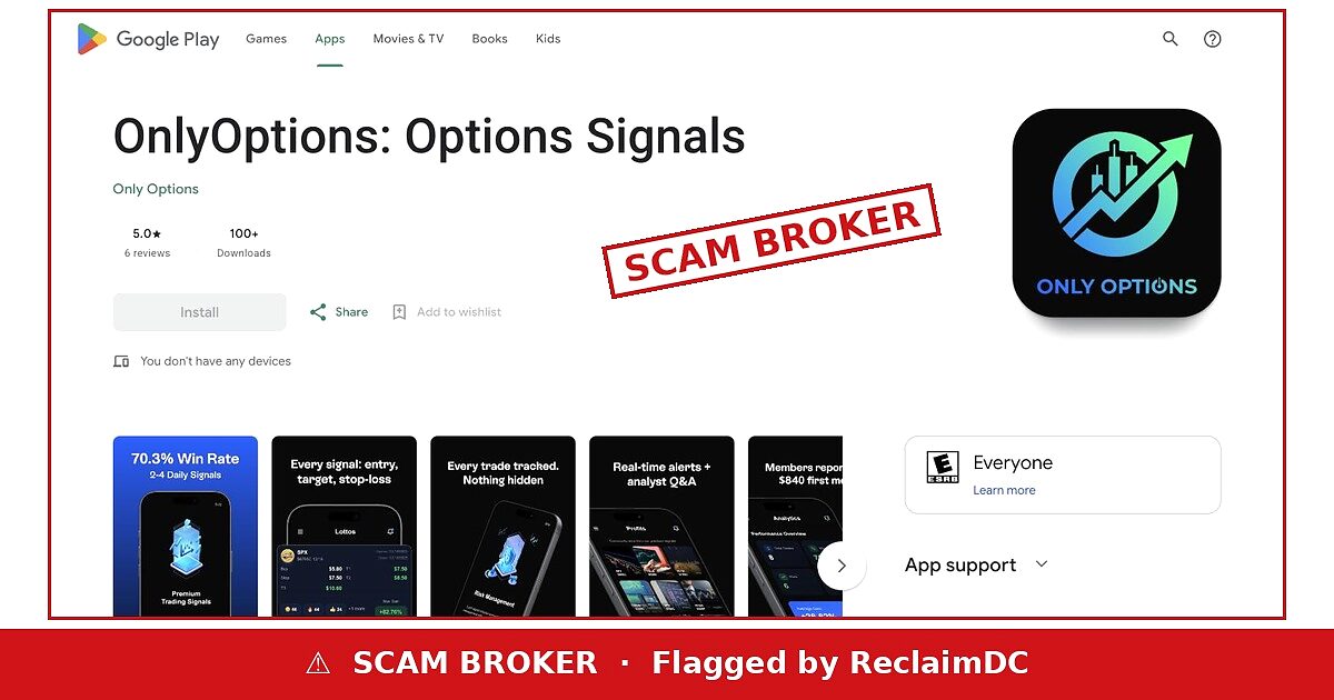 OnlyOptions: Options Signals Google Play listing flagged by ReclaimDC