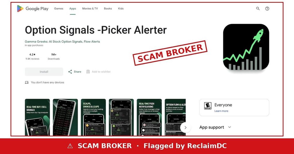 Option Signals - Picker Alerter Google Play listing flagged by ReclaimDC