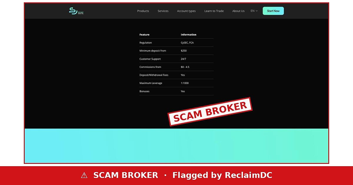 Sync Digital flagged as a scam broker by ReclaimDC