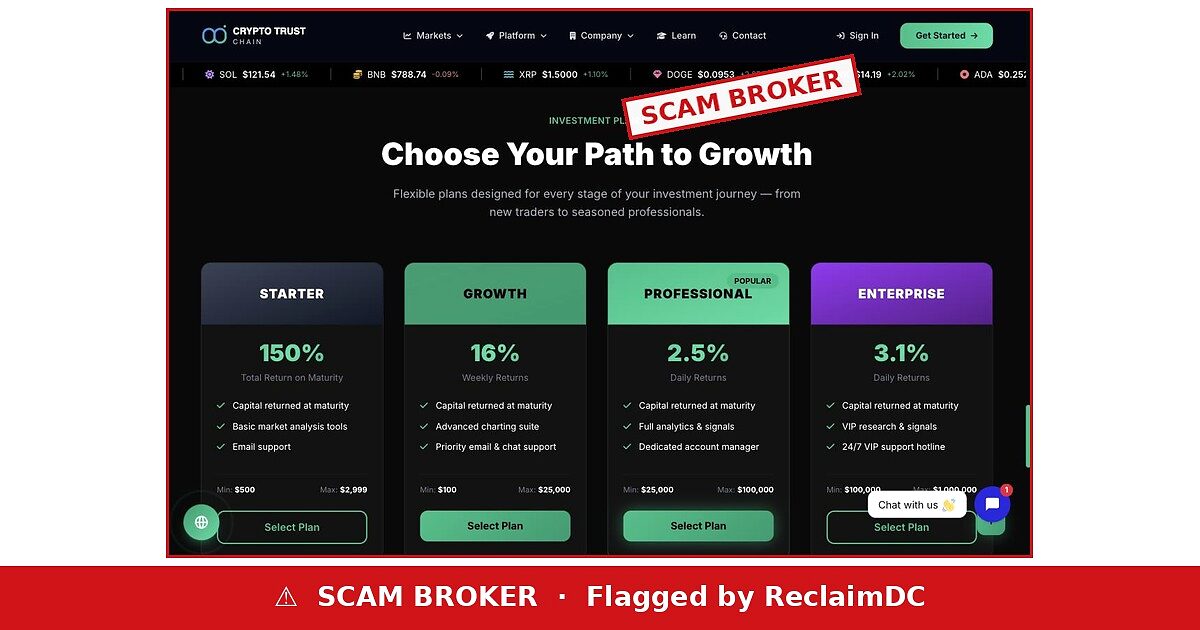 Crypto Trust Chain scam broker warning