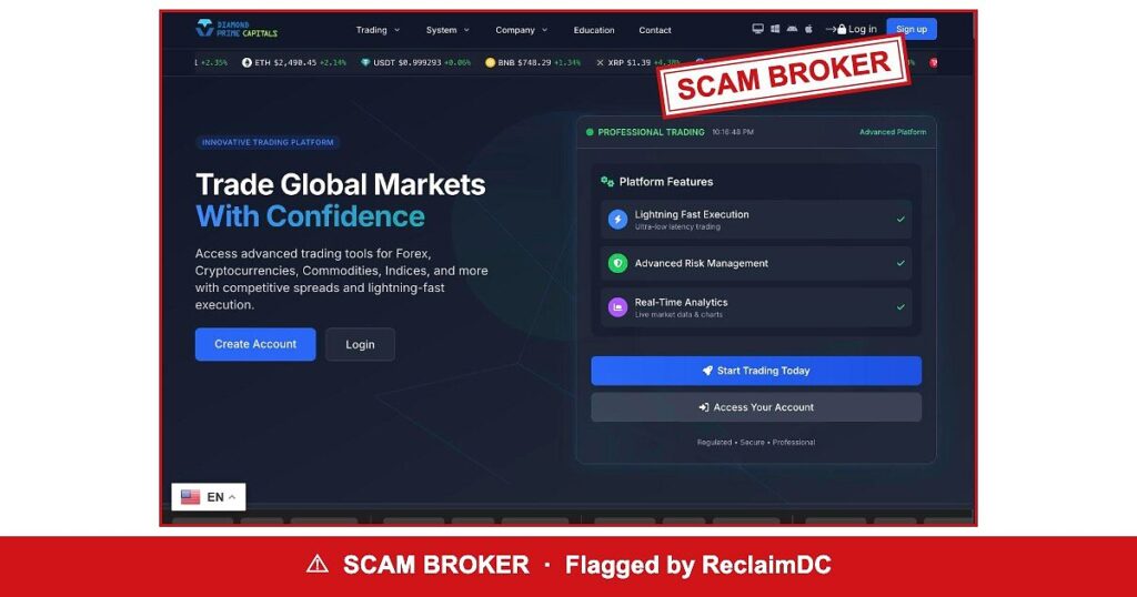 Diamond Prime Capitals — flagged scam broker