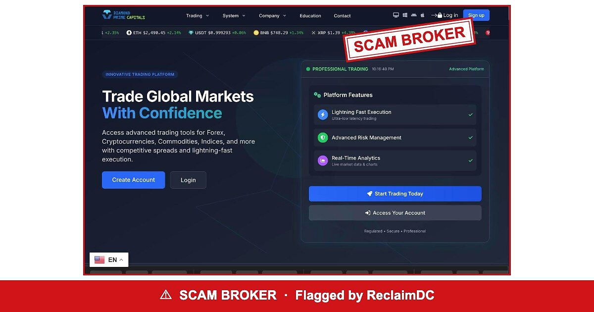 Diamond Prime Capitals — flagged scam broker