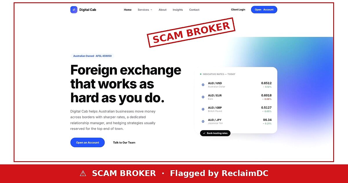 Digital Cab flagged as scam broker