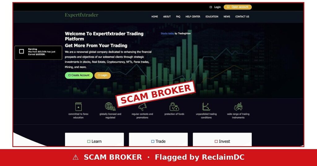 Expertfxtrader flagged as scam broker