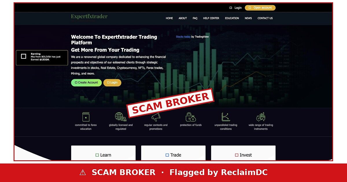 Expertfxtrader flagged as scam broker