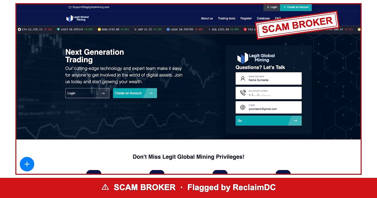 Legit Global Mining — flagged scam broker