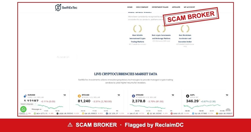 SwiftExTec Investments — flagged scam broker
