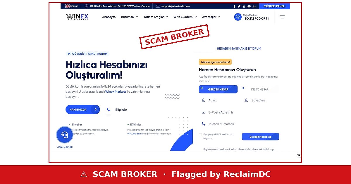 Winex Markets scam broker warning