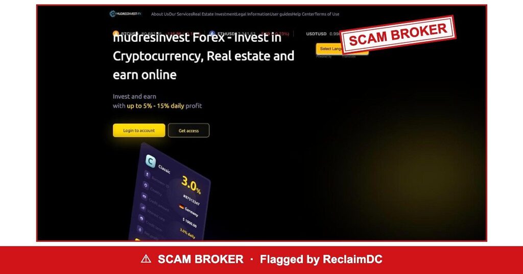 mudresinvest Forex — flagged scam broker
