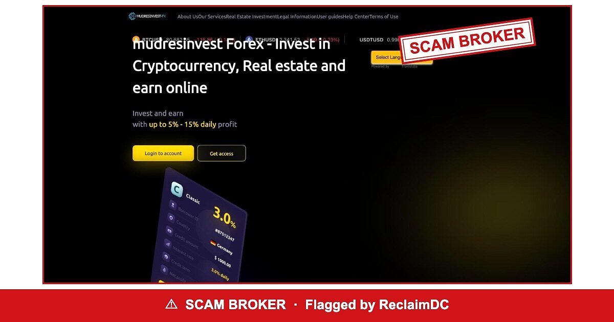 mudresinvest Forex — flagged scam broker